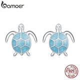 925 Silver Sea Turtle Stud Earrings Purple Zircon Women's Jewelry Gift