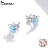 925 Silver Sea Turtle Stud Earrings Purple Zircon Women's Jewelry Gift