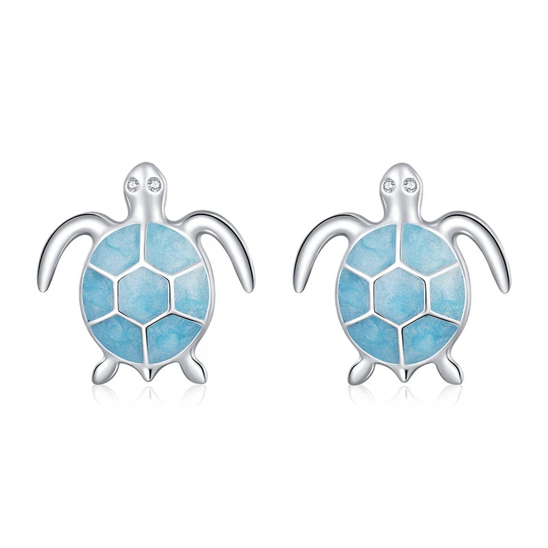 925 Silver Sea Turtle Stud Earrings Purple Zircon Women's Jewelry Gift
