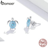 925 Silver Sea Turtle Stud Earrings Purple Zircon Women's Jewelry Gift