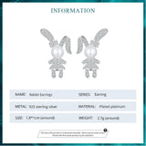 925 Silver Rabbit Stud Pearl Earrings Pave CZ Women Birthday Gift BSE772