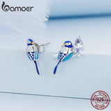 925 Silver Birds Stud Earrings Purple CZ Ear Studs Gift