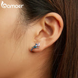 925 Silver Birds Stud Earrings Purple CZ Ear Studs Gift