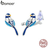 925 Silver Birds Stud Earrings Purple CZ Ear Studs Gift