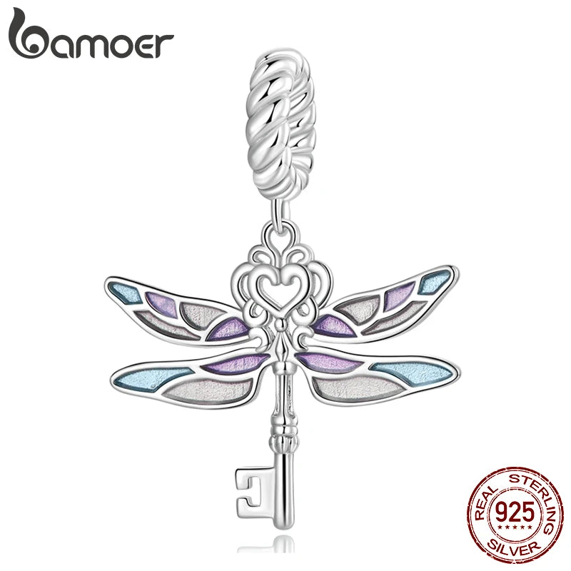 925 Silver Colorful Enamel Dragonfly Key Charm BSC603