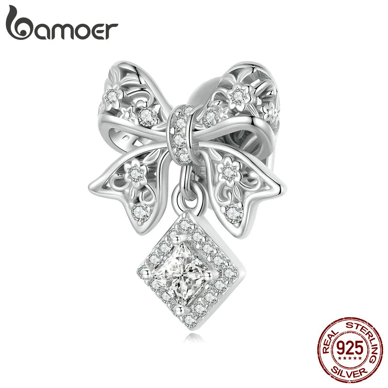 925 Sterling Silver Lace Bow Charm for Women DIY Bracelet & Bangle