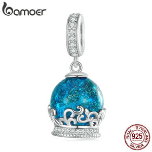 925 Silver Dark Crystal Ball Bead Charm for Bracelet Necklace BSC735