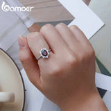 925 Silver Dark Red Zircon Wedding Ring Women Elegant Jewelry
