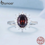 925 Silver Dark Red Zircon Wedding Ring Women Elegant Jewelry