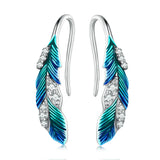 925 Silver Feather Ear Hook Zircon Stud Earring Women Jewelry