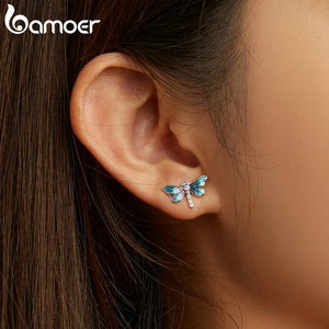 925 Silver Dragonfly Stud Earrings Vintage Women Jewelry BSE694