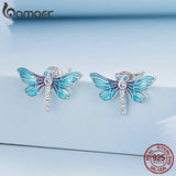925 Silver Dragonfly Stud Earrings Vintage Women Jewelry BSE694