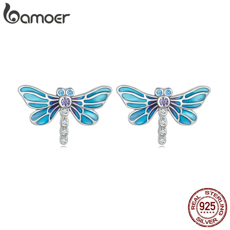 925 Silver Dragonfly Stud Earrings Vintage Women Jewelry BSE694