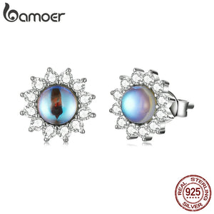 925 Silver Moonstone Sun Ear Studs Exquisite Earrings