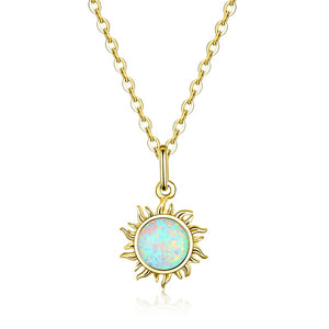 925 Silver Sun Pendant Opal Wedding Necklace GXN399