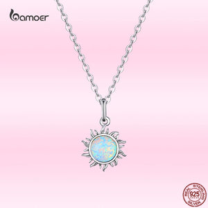 925 Silver Sun Pendant Opal Wedding Necklace GXN399