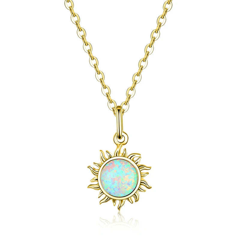 925 Silver Sun Pendant Opal Wedding Necklace GXN399