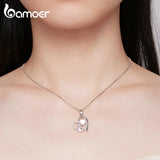 925 Silver Unicorn Pendant Necklace Enamel Heart Charm Chain for Women