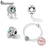 925 Silver Flower Charm for Bracelet & Bangle Shining Stone Beads