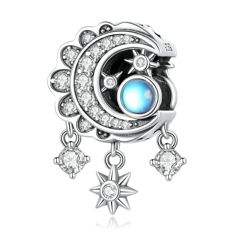 925 Silver Flower Charm for Bracelet & Bangle Shining Stone Beads