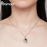 925 Silver Green Zircon Heart Pendant Necklace Snake Chain for Women
