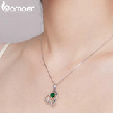 925 Silver Green Zircon Heart Pendant Necklace Snake Chain for Women