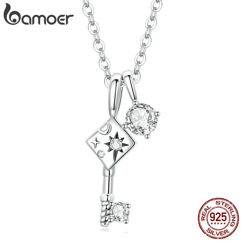 Bamoer 925 Silver Key & Lock Necklace with CZ Pendant