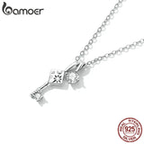Bamoer 925 Silver Key & Lock Necklace with CZ Pendant