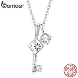 Bamoer 925 Silver Key & Lock Necklace with CZ Pendant