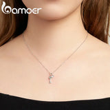 Bamoer 925 Silver Key & Lock Necklace with CZ Pendant