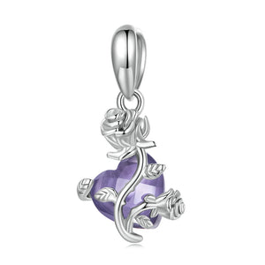 925 Silver Rose Heart Pendant for DIY Bracelet with Zirconium Charms