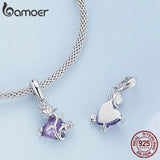 925 Silver Rose Heart Pendant for DIY Bracelet with Zirconium Charms
