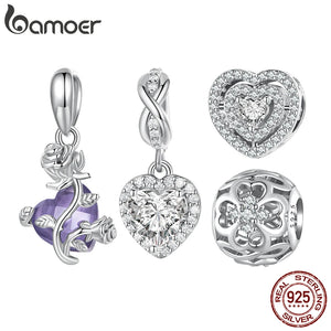 925 Silver Rose Heart Pendant for DIY Bracelet with Zirconium Charms