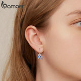 925 Silver Snowflake Crystal Heart Ear Clips for Women Birthday Gift Jewelry