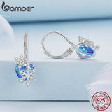 925 Silver Snowflake Crystal Heart Ear Clips for Women Birthday Gift Jewelry