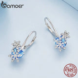 925 Silver Snowflake Crystal Heart Ear Clips for Women Birthday Gift Jewelry