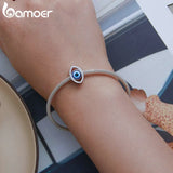 925 Silver Devil's Eye Bead Charm CZ Bracelet Bangle