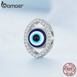925 Silver Devil's Eye Bead Charm CZ Bracelet Bangle