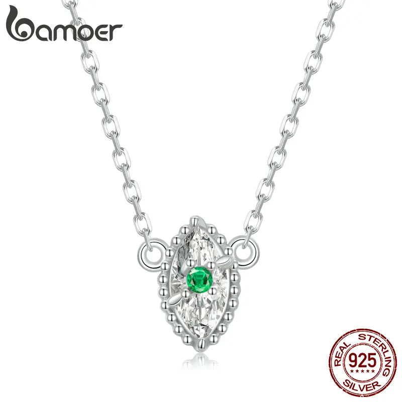 Bamoer 925 Silver Devil's Eye Necklace Green Zircon Chain