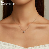 Bamoer 925 Silver Devil's Eye Necklace Green Zircon Chain