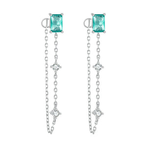 925 Sterling Silver Dewdrop Hoop Earrings Aqua Chain Stud Ear