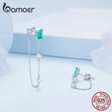 925 Sterling Silver Dewdrop Hoop Earrings Aqua Chain Stud Ear