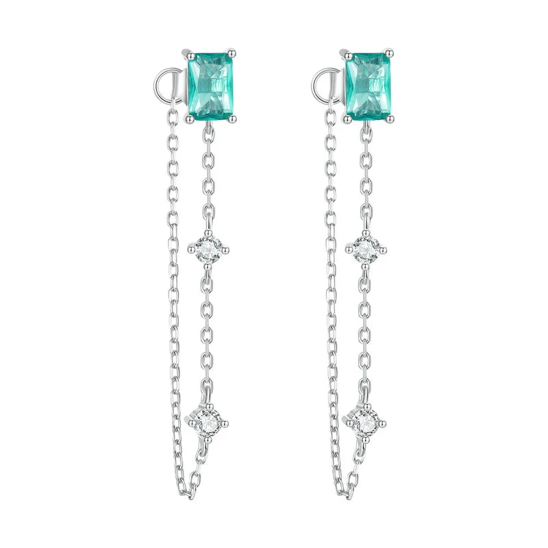 925 Sterling Silver Dewdrop Hoop Earrings Aqua Chain Stud Ear