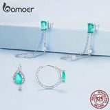 925 Sterling Silver Dewdrop Hoop Earrings Aqua Chain Stud Ear
