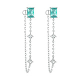 925 Sterling Silver Dewdrop Hoop Earrings Aqua Chain Stud Ear