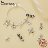 925 Sterling Silver Dog Animal Beads Heart Crystal Cat Elephant Charms