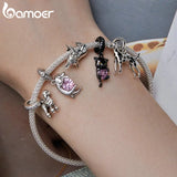 925 Sterling Silver Dog Animal Beads Heart Crystal Cat Elephant Charms