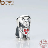 925 Silver Dog Beads Charms Red Stone Bracelet DIY Gift