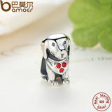925 Silver Dog Beads Charms Red Stone Bracelet DIY Gift