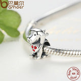 925 Silver Dog Beads Charms Red Stone Bracelet DIY Gift